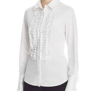 Tahari Classic White Button-Down Shirt with Ruffles